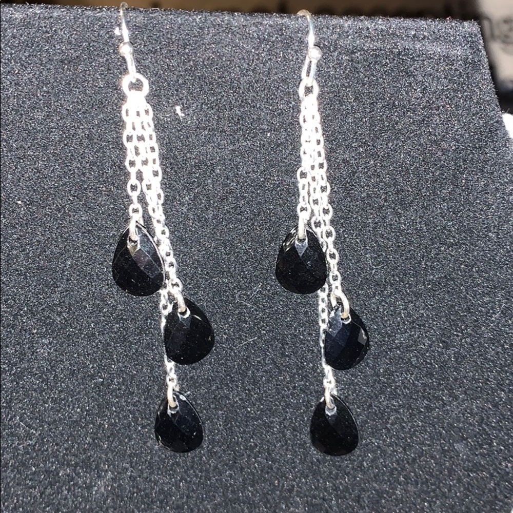 Vintage Silver & Jet Bead Necklace & Wire Earrings - Picture 3 of 6